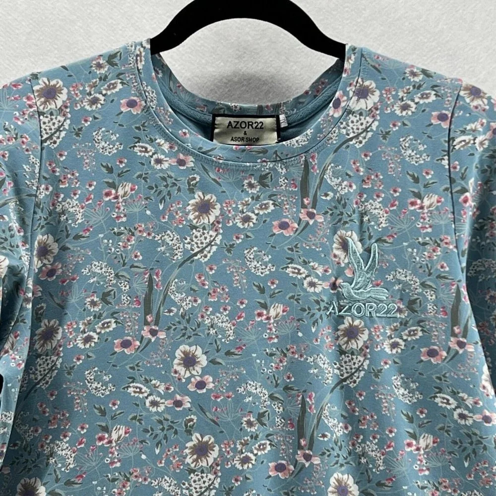 AZOR22 & ASOR SHOP Top Girls XL Floral French Terry Crewneck Long Sleeve Blue - Picture 2 of 10